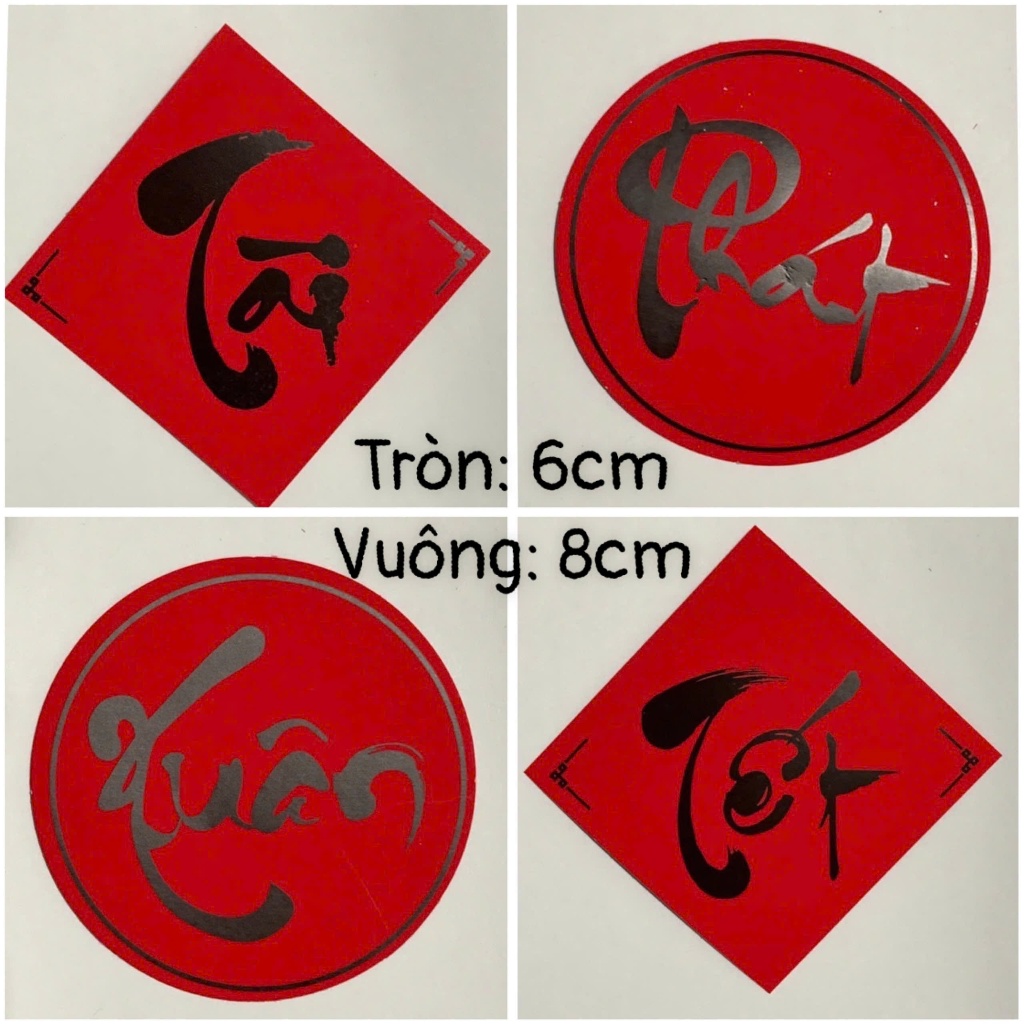 Tem Chữ Tết, Xuân, Phúc, Lộc, Thọ trang trí hình Vuông, Tròn đẹp ...