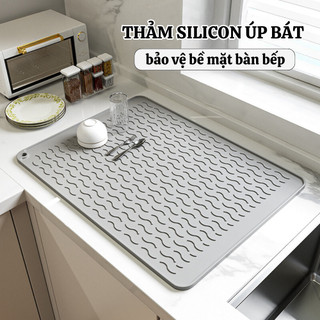 Thảm Silicone Úp Chén Đĩa Ráo Nước Nhanh Khô Chống Trượt, Tấm Lót Nồi, Lót Bếp Silicone Thoát Nước