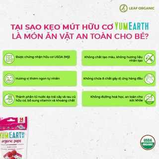 Kẹo mút hữu cơ cho bé Yumearth 14 chiếc, không chất độc hại an toàn cho bé