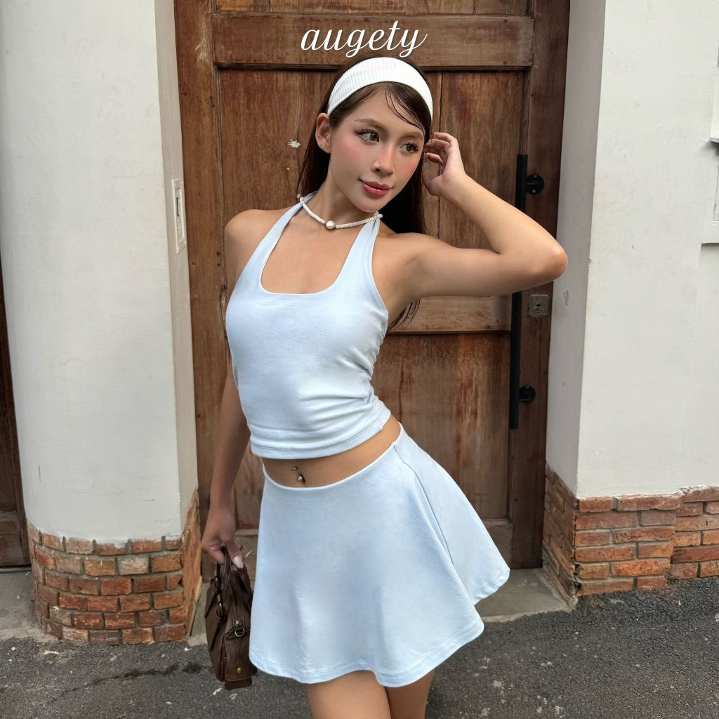 Áo Croptop Dây Choàng Cổ Kiểu Yếm Ôm Hở Lưng Augety Studio BELLE HALTER Top