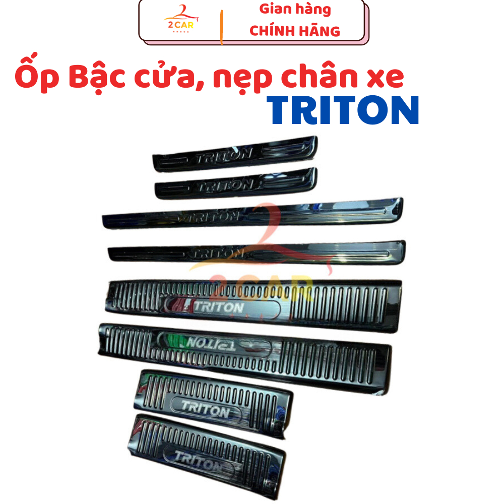 Ốp bậc cửa, nẹp bước chân trong, ngoài xe Triton 2015- 2024, 2025 vân titan cao cấp