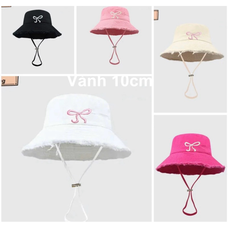 Mũ tai bèo chống nắng có dây viền rách siêu xinh hình nơ, Mũ bucket ...