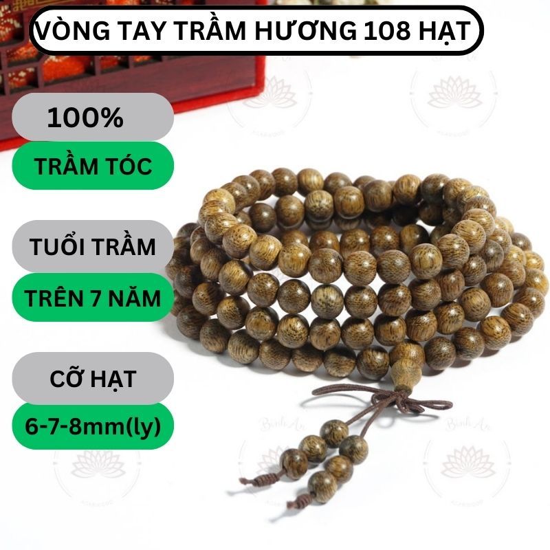 Vòng Tay Trầm Hương 108 Hạt TRẦM BÌNH AN - Chuỗi 108 Trầm Tốc Tự Nhiên Thu Hút Tài Lộc May Mắn Nam Nữ