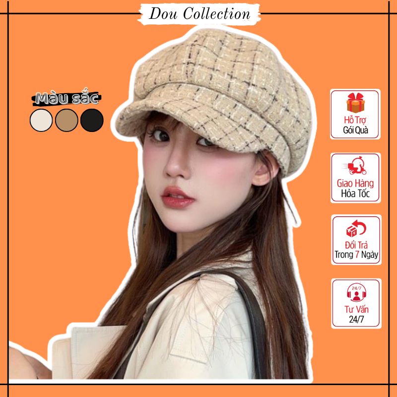 Mũ Nồi Nữ, Nón Hoạt Sĩ Len Họa Tiết Caro Dạ Tweed Cao Cấp Phong Cách ...