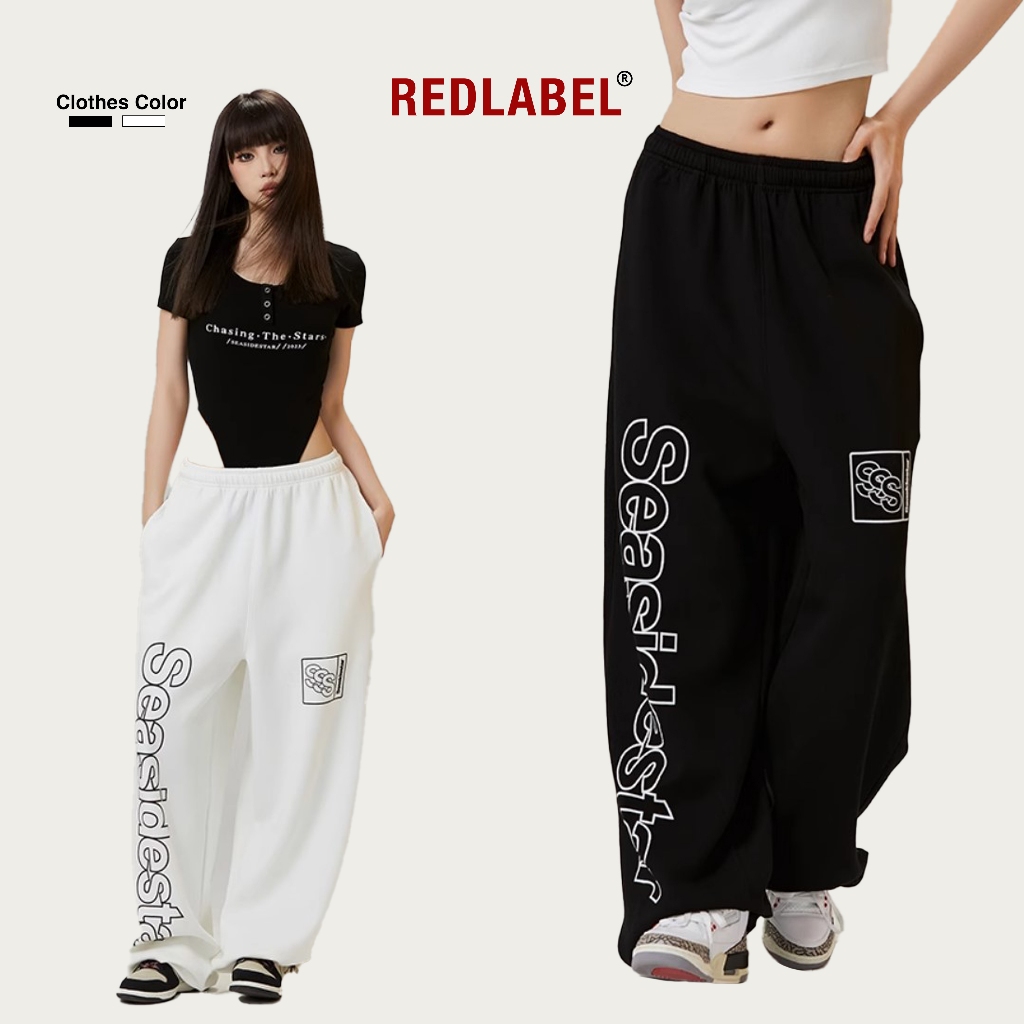 Quần Nỉ Dài Nam Nữ In Họa Tiết SEASIDE REDLABEL Form Ống Rộng Vải Nỉ Dày Dặn