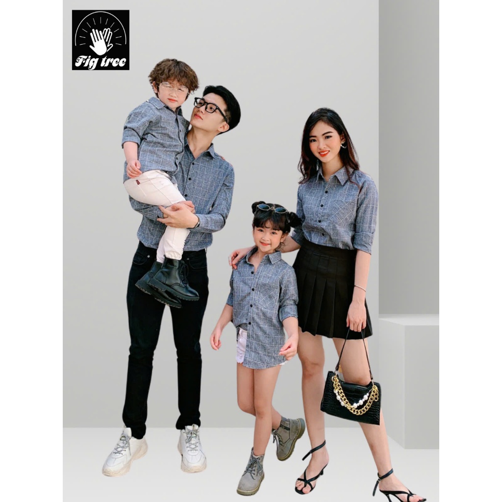 Set Áo Sơ Mi Gia Đình Fig Tree sọc caro xám ( MS :126A) basic đi tiệc siêu xinh