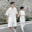 Set Đồ Đôi Couple Nam Nữ Trắng Sơ Mi + Áo Ren + Chân Váy Dài