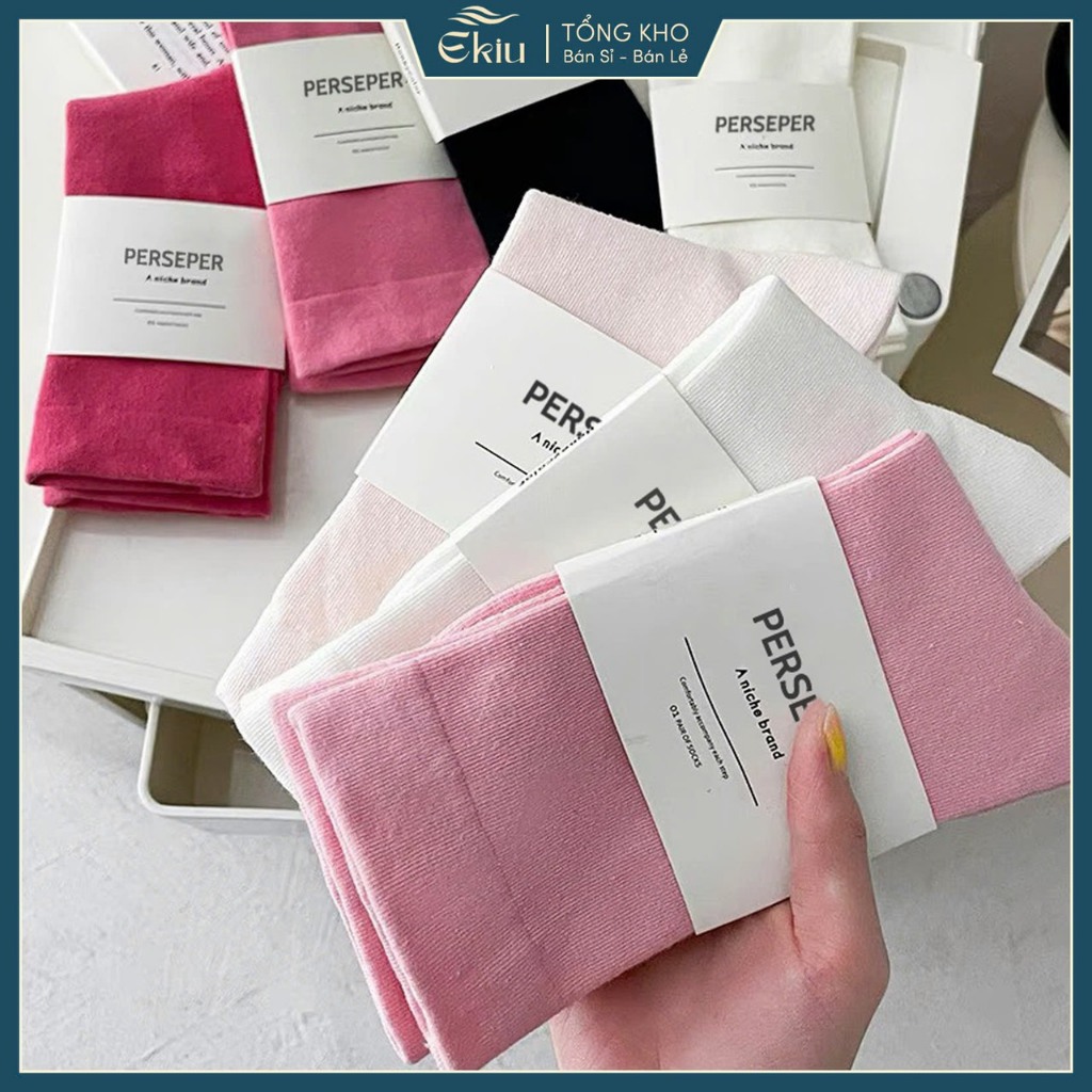 Tất vớ trơn nhiều màu phong cách đơn giản dễ phối đồ, chất liệu cotton co giãn thông thoáng khí - Ekiu Shop