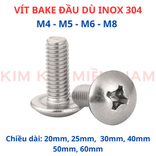 Bulong Ốc Vít Đầu Dù Pake INOX 304 M4 M5 M6 M8 - Thân Bu Lông Đầu Tròn Chữ Thập (+) Không Gỉ Sét, Sáng Bóng Cao Cấp
