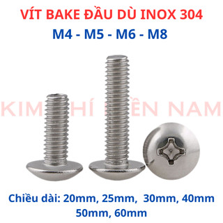 Bulong Ốc Vít Đầu Dù Pake INOX 304 M4 M5 M6 M8 - Thân Bu Lông Đầu Tròn Chữ Thập (+) Không Gỉ Sét, Sáng Bóng Cao Cấp