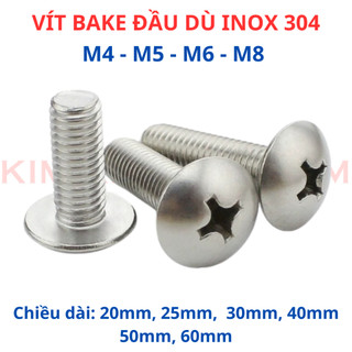 Bulong Ốc Vít Đầu Dù Pake INOX 304 M4 M5 M6 M8 - Thân Bu Lông Đầu Tròn Chữ Thập (+) Không Gỉ Sét, Sáng Bóng Cao Cấp