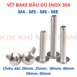 Bulong Ốc Vít Đầu Dù Pake INOX 304 M4 M5 M6 M8 - Thân Bu Lông Đầu Tròn Chữ Thập (+) Không Gỉ Sét, Sáng Bóng Cao Cấp
