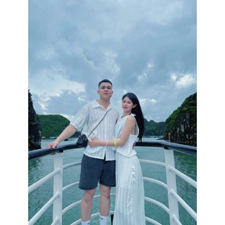 [HÀNG CAO CẤP] Set Đồ Đôi Couple Nam Nữ Trắng Sơ Mi + Áo Ren + Chân Váy Dài