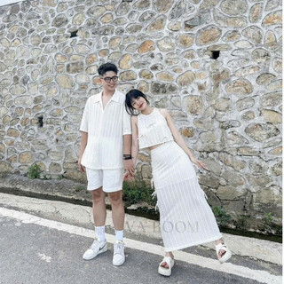 [HÀNG CAO CẤP] Set Đồ Đôi Couple Nam Nữ Trắng Sơ Mi + Áo Ren + Chân Váy Dài