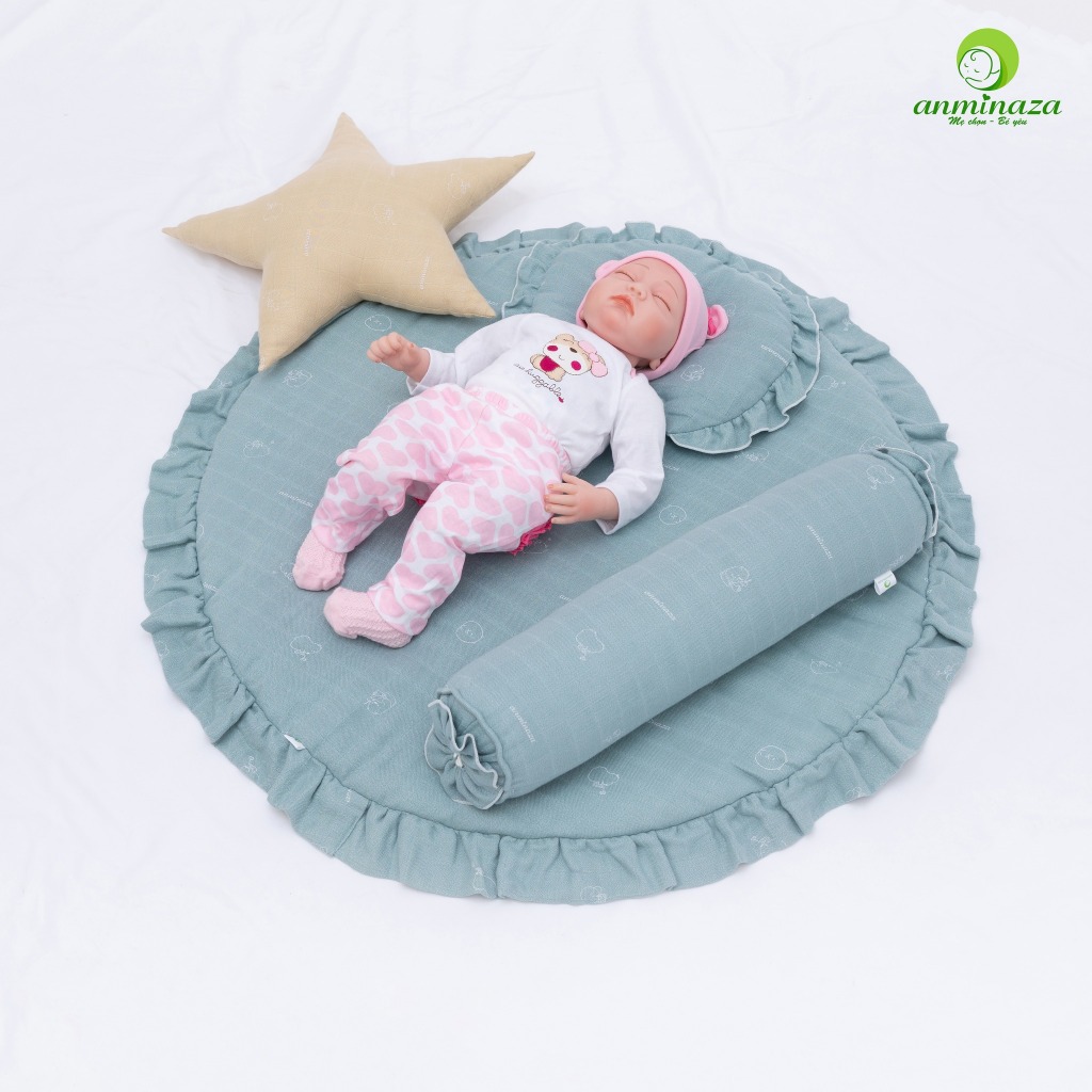 Nệm Nằm Ngủ Hoa Tròn Cho Bé Anminaza Vải Sợi Tre Lành TÍnh,Bông Microfiber Mềm Mại (80x80cm) - Hàng Chính Hãng APK0027