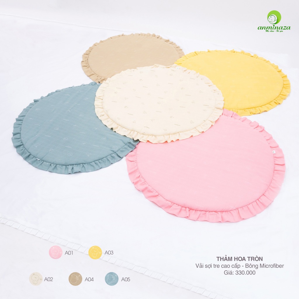 Nệm Nằm Ngủ Hoa Tròn Cho Bé Anminaza Vải Sợi Tre Lành TÍnh,Bông Microfiber Mềm Mại (80x80cm) - Hàng Chính Hãng APK0027