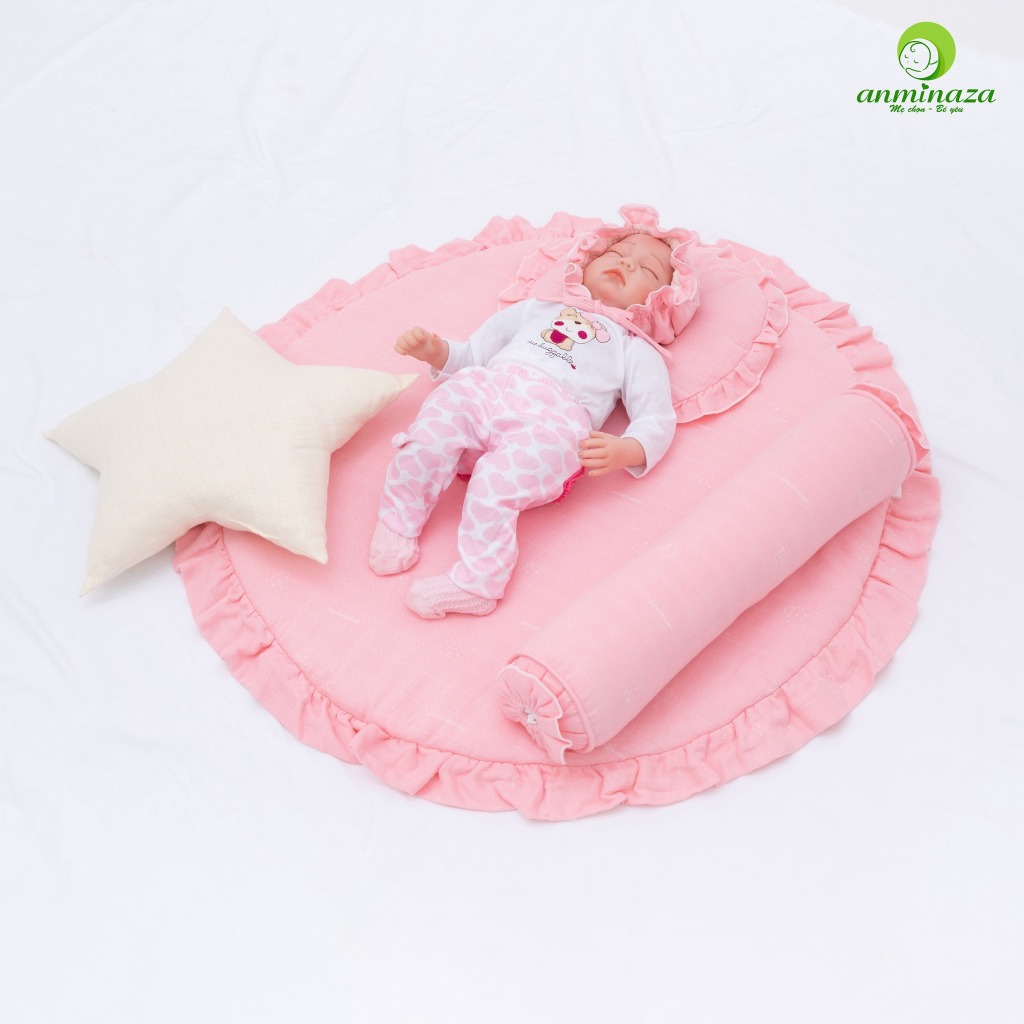 Nệm Nằm Ngủ Hoa Tròn Cho Bé Anminaza Vải Sợi Tre Lành TÍnh,Bông Microfiber Mềm Mại (80x80cm) - Hàng Chính Hãng APK0027