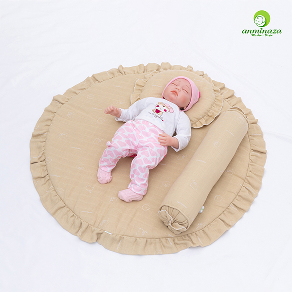 Nệm Nằm Ngủ Hoa Tròn Cho Bé Anminaza Vải Sợi Tre Lành TÍnh,Bông Microfiber Mềm Mại (80x80cm) - Hàng Chính Hãng APK0027