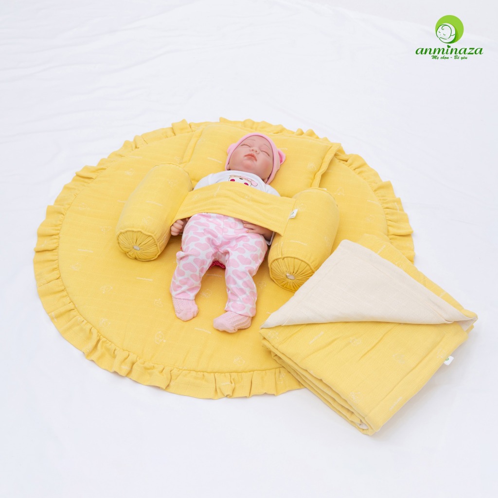 Nệm Nằm Ngủ Hoa Tròn Cho Bé Anminaza Vải Sợi Tre Lành TÍnh,Bông Microfiber Mềm Mại (80x80cm) - Hàng Chính Hãng APK0027