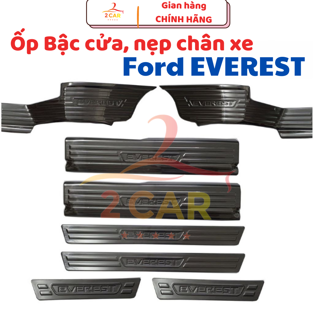 Ốp bậc cửa, nẹp bước chân trong, ngoài xe Ford Everest 2022 2023 2024 chất liệu Titan cao cấp