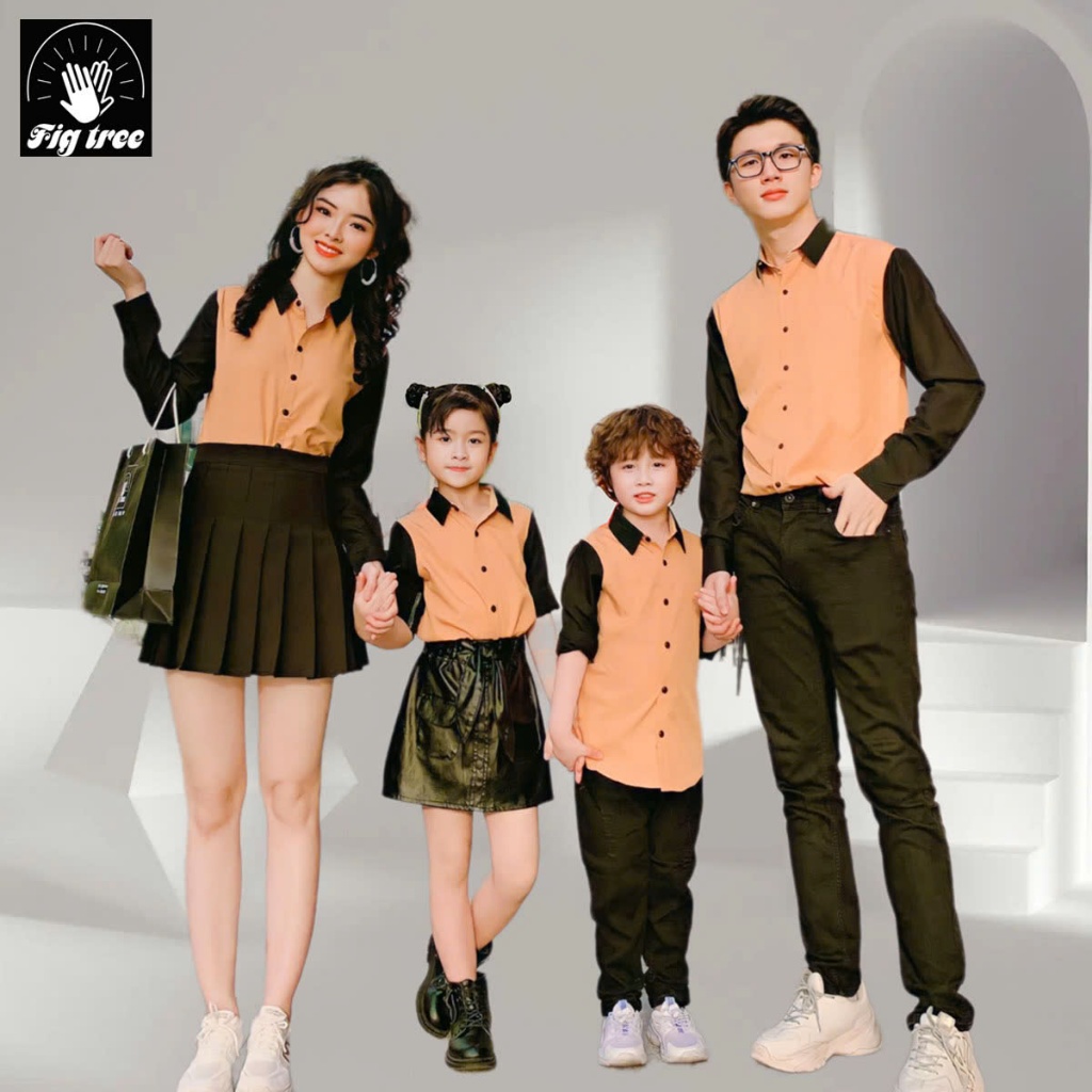 Set Áo Sơ Mi Gia Đình Fig Tree Màu Vàng Phối Đen Siêu Lạ Mắt
