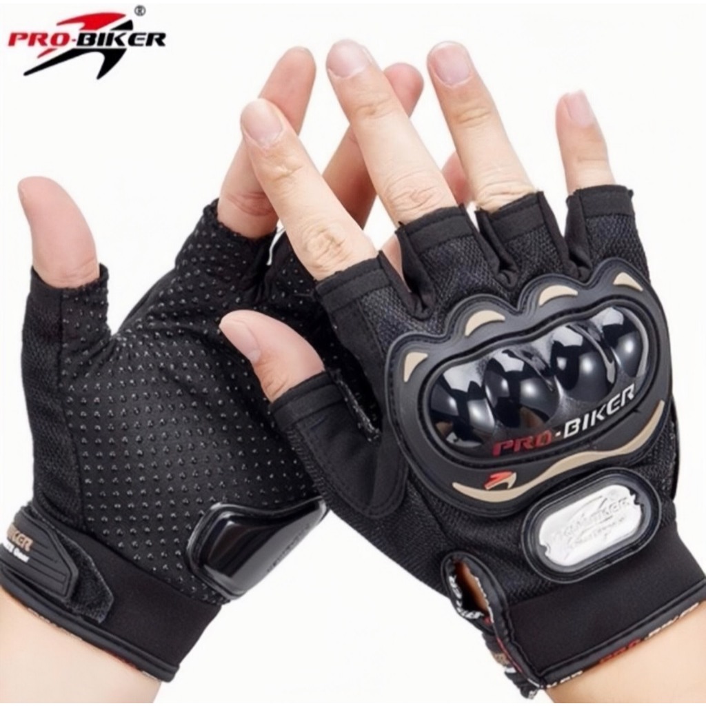 Găng Tay Đi Phượt - Đi xe máy ProBiker Cụt Ngón Màu Đen- [ CÓ GÙ BẢO VỆ] Bao Tay