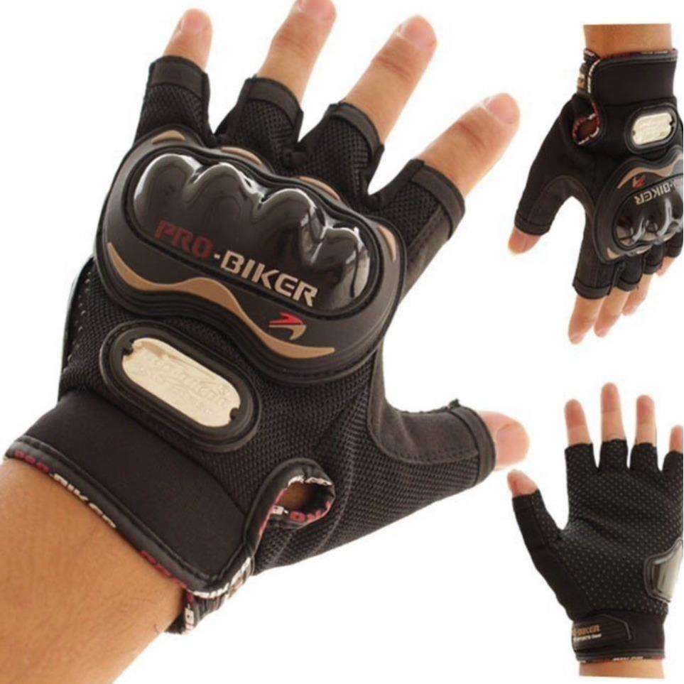 Găng Tay Đi Phượt - Đi xe máy ProBiker Cụt Ngón Màu Đen- [ CÓ GÙ BẢO VỆ] Bao Tay
