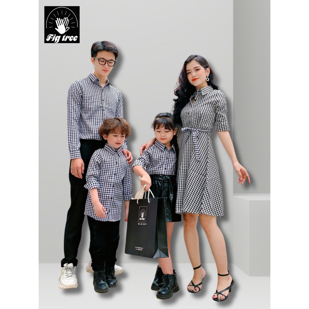 Áo Gia Đình Caro Đen Trắng Fig Tree Mã 147C ( Hàng Thiết Kế Kèm Cận Cảnh)
