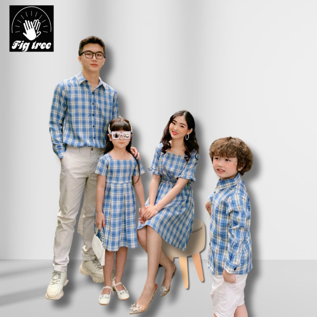 Đồng Phục Gia Đình Fig Tree Sọc Caro Xanh ( MS :165) Siêu Hót Kèm Hình Cận Cảnh