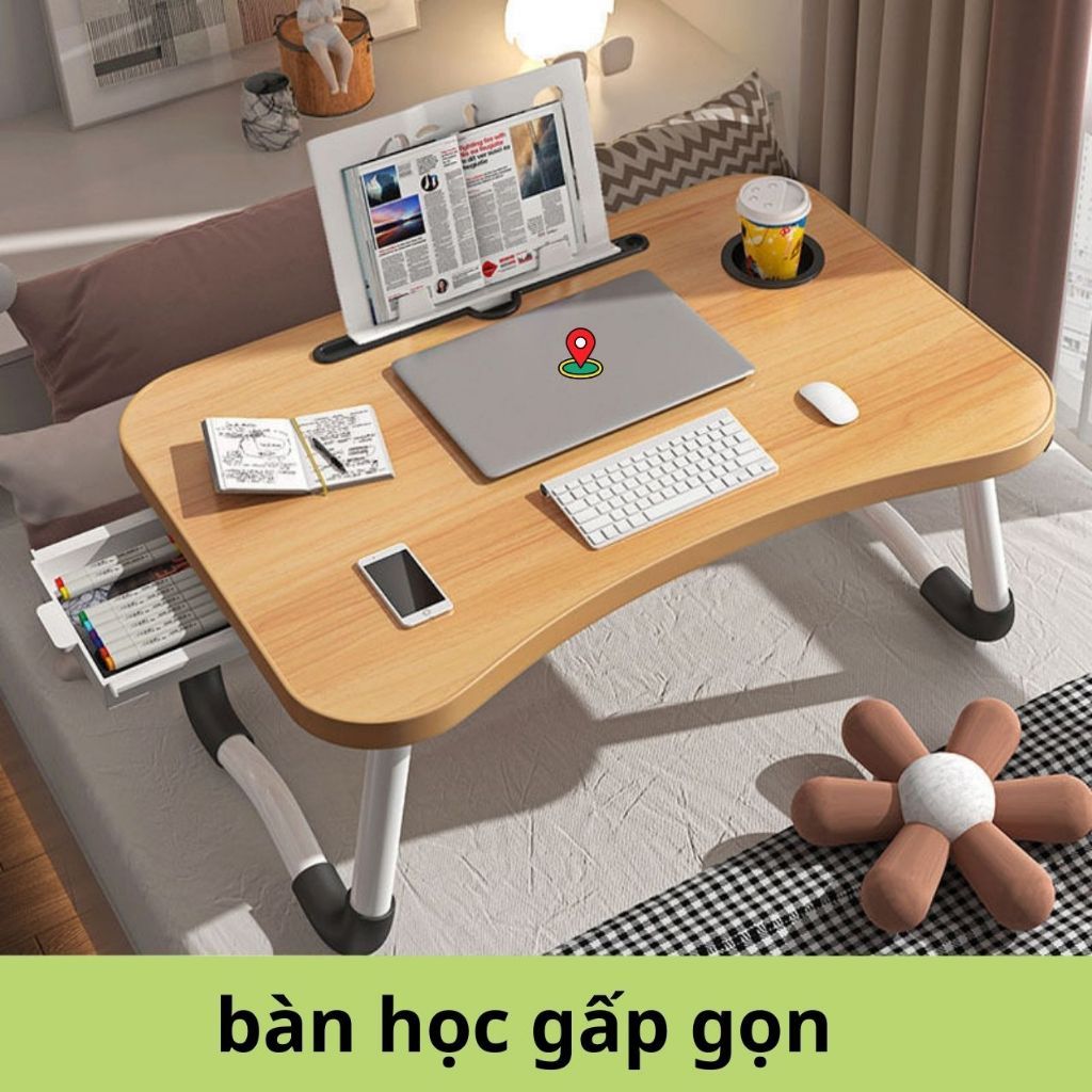 Bàn Học Gấp Gọn Ngồi Bệt Thông Minh Có Khe Cắm Điện Thoại, Khay Bút, Khay Cốc TM1