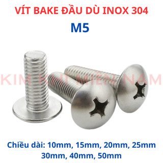 Bulong vít 4 cạnh đầu dù inox 304 M5. Ốc bake đầu dù dài từ 10mm - 50mm