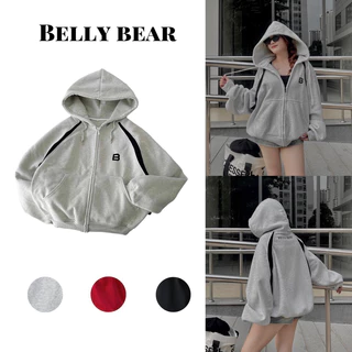 Áo Khoác Hoodie Zip Nỉ Bông Form Boxy Chữ Thêu Belly Bear Unisex_Áo Hoodie Dành Cho Nam Nữ Hót Trend 2024