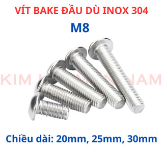 Ốc Vít inox đầu dù pake Inox 304 M8, Bu lông inox đầu dù pake inox 304 8li dài 20mm - 25mm - 30mm