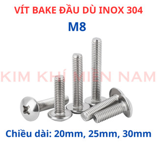 Ốc Vít inox đầu dù pake Inox 304 M8, Bu lông inox đầu dù pake inox 304 8li dài 20mm - 25mm - 30mm