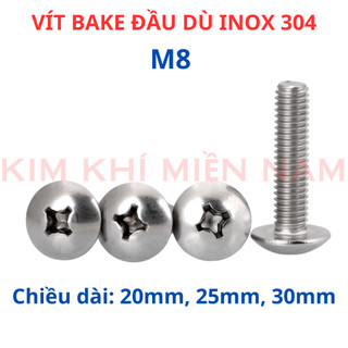 Ốc Vít inox đầu dù pake Inox 304 M8, Bu lông inox đầu dù pake inox 304 8li dài 20mm - 25mm - 30mm