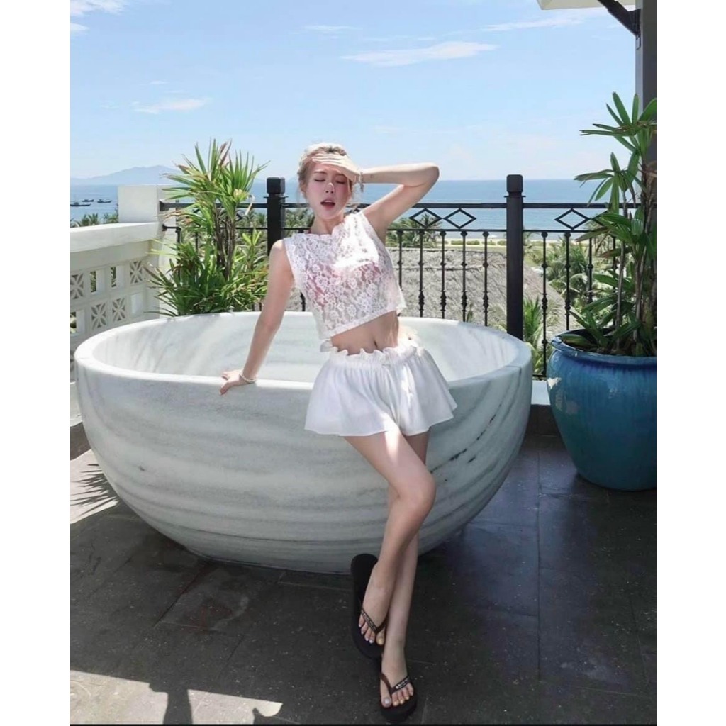Đồ Bơi Thời trang 3 món áo bra có mút kèm áo khoác ren  BiKiNi chuẩn hình chân váy có quần trong HAN.T Shop HT009