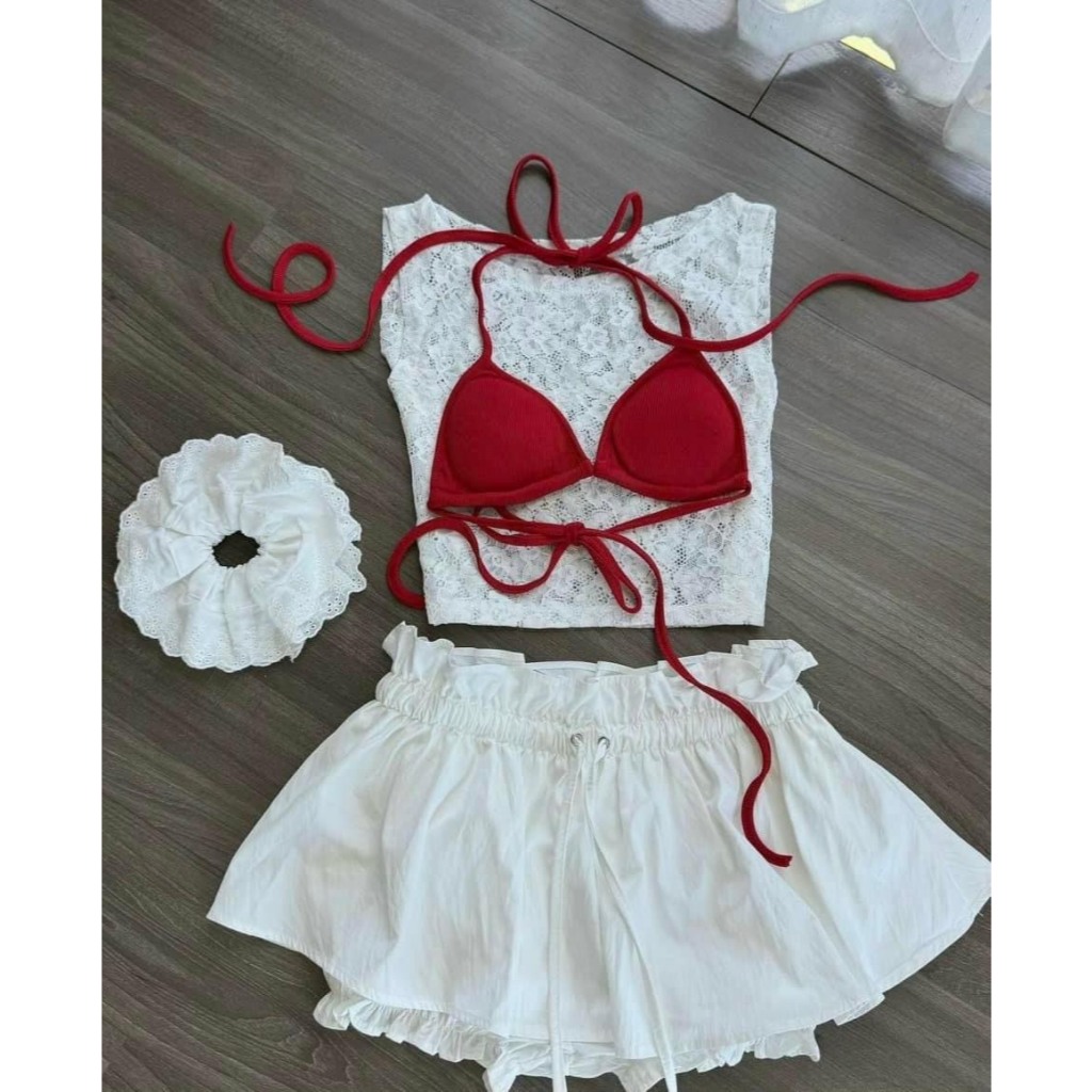 Đồ Bơi Thời trang 3 món áo bra có mút kèm áo khoác ren  BiKiNi chuẩn hình chân váy có quần trong HAN.T Shop HT009