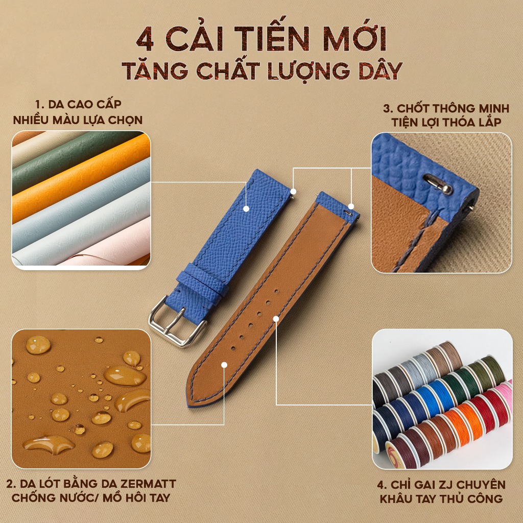 Ảnh Dây đồng hồ nam da sáp ngựa điên- khâu tay thủ công D111 size 18mm, 20mm, 22mm, 24mm-Bụi Leather 3