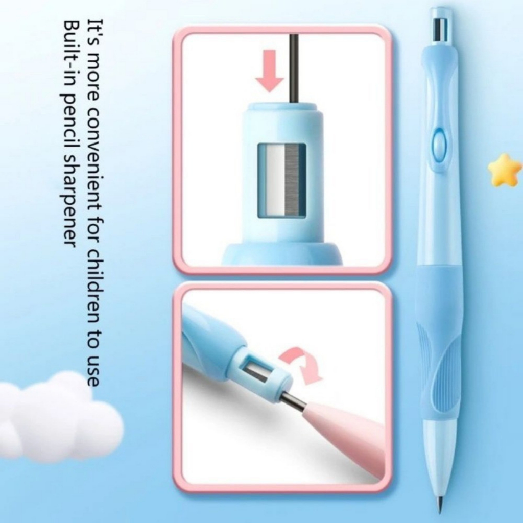 [Mua bút tặng gôm] Bút Chì Cá Heo Tập Viết Bấm 2B Ngòi 2.0mm Đồng Hành Cùng Bé giúp bé cầm bút đúng tư thế, viết lâu khô