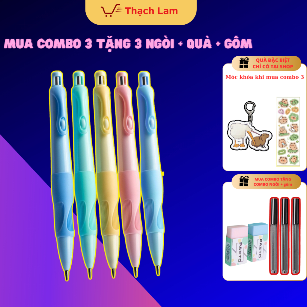 [Mua bút tặng gôm] Bút Chì Cá Heo Tập Viết Bấm 2B Ngòi 2.0mm Đồng Hành Cùng Bé giúp bé cầm bút đúng tư thế, viết lâu khô