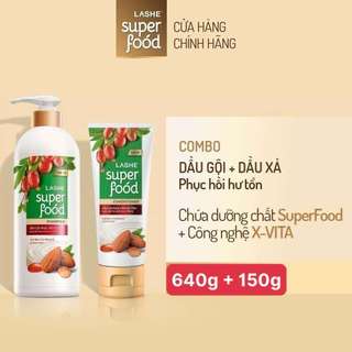 [ Mua 1 Tặng 1 Giá Rẻ] Dầu gội LASHE SUPERFOOD Phục Hồi Hư Tổn - Ngăn Ngừa Gãy Rụng Tóc 640G Tặng Dầu xả 150G Cùng Loại