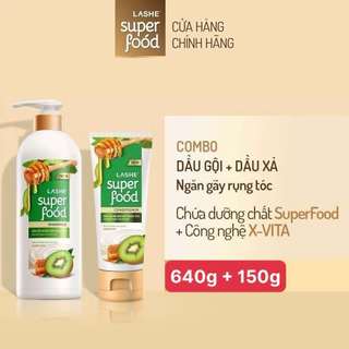 [ Mua 1 Tặng 1 Giá Rẻ] Dầu gội LASHE SUPERFOOD Phục Hồi Hư Tổn - Ngăn Ngừa Gãy Rụng Tóc 640G Tặng Dầu xả 150G Cùng Loại