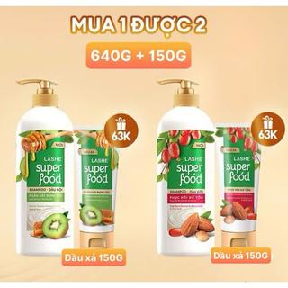 [ Mua 1 Tặng 1 Giá Rẻ] Dầu gội LASHE SUPERFOOD Phục Hồi Hư Tổn - Ngăn Ngừa Gãy Rụng Tóc 640G Tặng Dầu xả 150G Cùng Loại