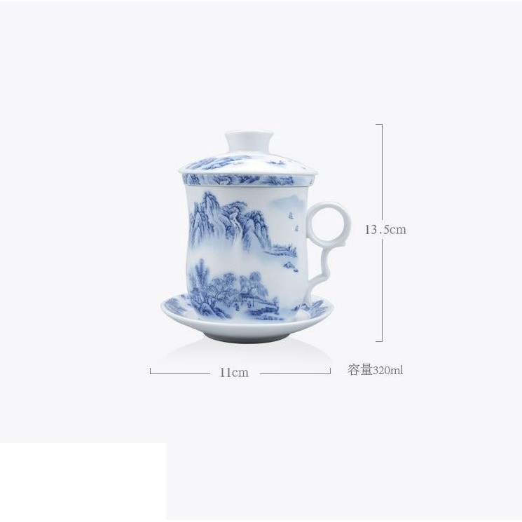 Ly cốc sứ pha trà có lõi lọc và nắp đậy dung tích 320 ml