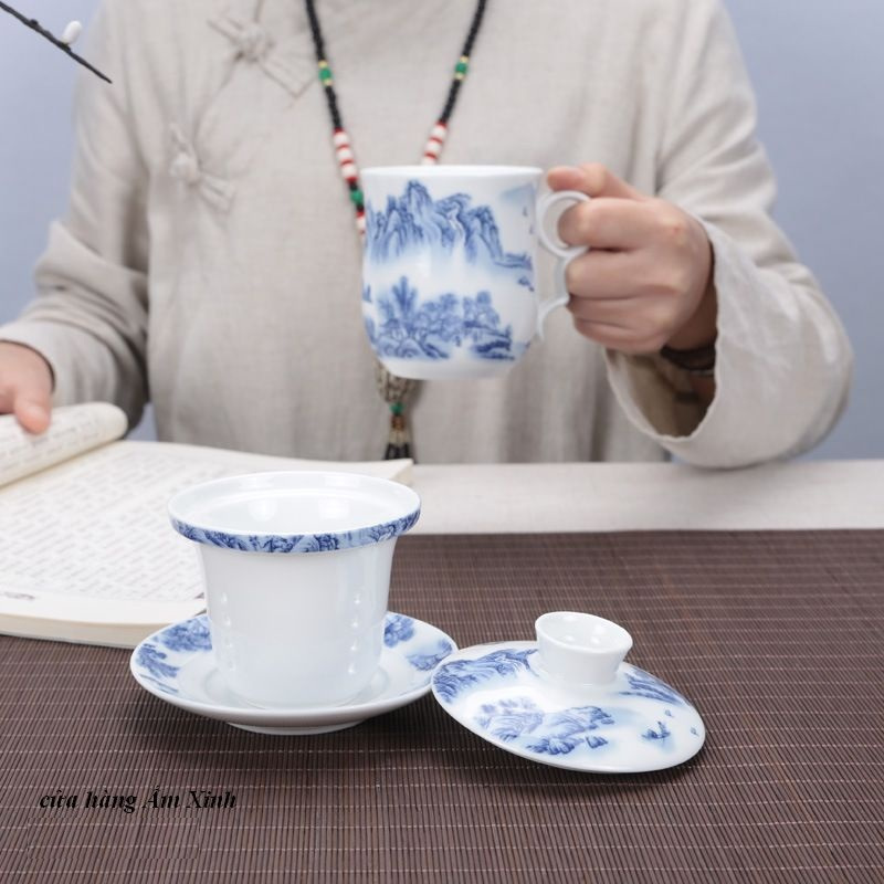 Ly cốc sứ pha trà có lõi lọc và nắp đậy dung tích 320 ml