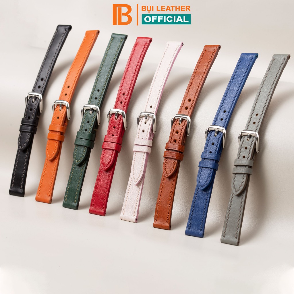 Ảnh Dây đồng hồ nữ da bò nappa- khâu tay thủ công D101B size 10mm, 12mm, 14mm, 16mm, 18mm-Bụi Leather 1