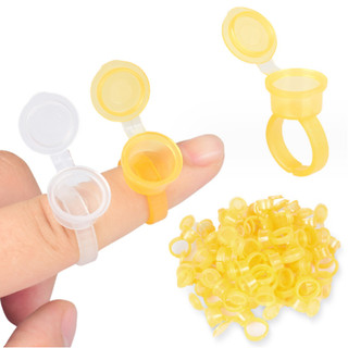 -Chum nhẫn có nắp và không có nắp bằng nhựa Cứng chuyên dụng cho phun xăm thẩm mỹ, đựng keo nối mi rất thuận tiện