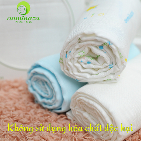 Hộp 10 Khăn Sữa 25x25cm Anminaza Vải Sợi Tre Cao Cấp Gồm 2 Lớp Kháng Khuẩn-Mềm Mịn-Thấm Hút Tốt