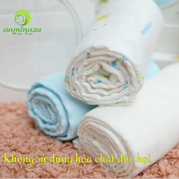 Khăn Tắm Cho Bé Sơ Sinh 120x120cm Anminaza Vải Sợi Tre Cao Cấp Gồm 2 Lớp Kháng Khuẩn-Khử Mùi-Siêu Thấm Hút