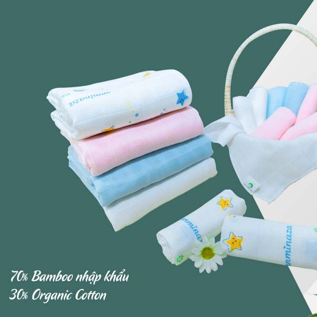 Hộp 5 Khăn Sữa Cho Bé 30x30cm Anminaza Vải Sợi Tre 2 Lớp Kháng Khuẩn-Mềm Mịn-Thấm Hút Tốt